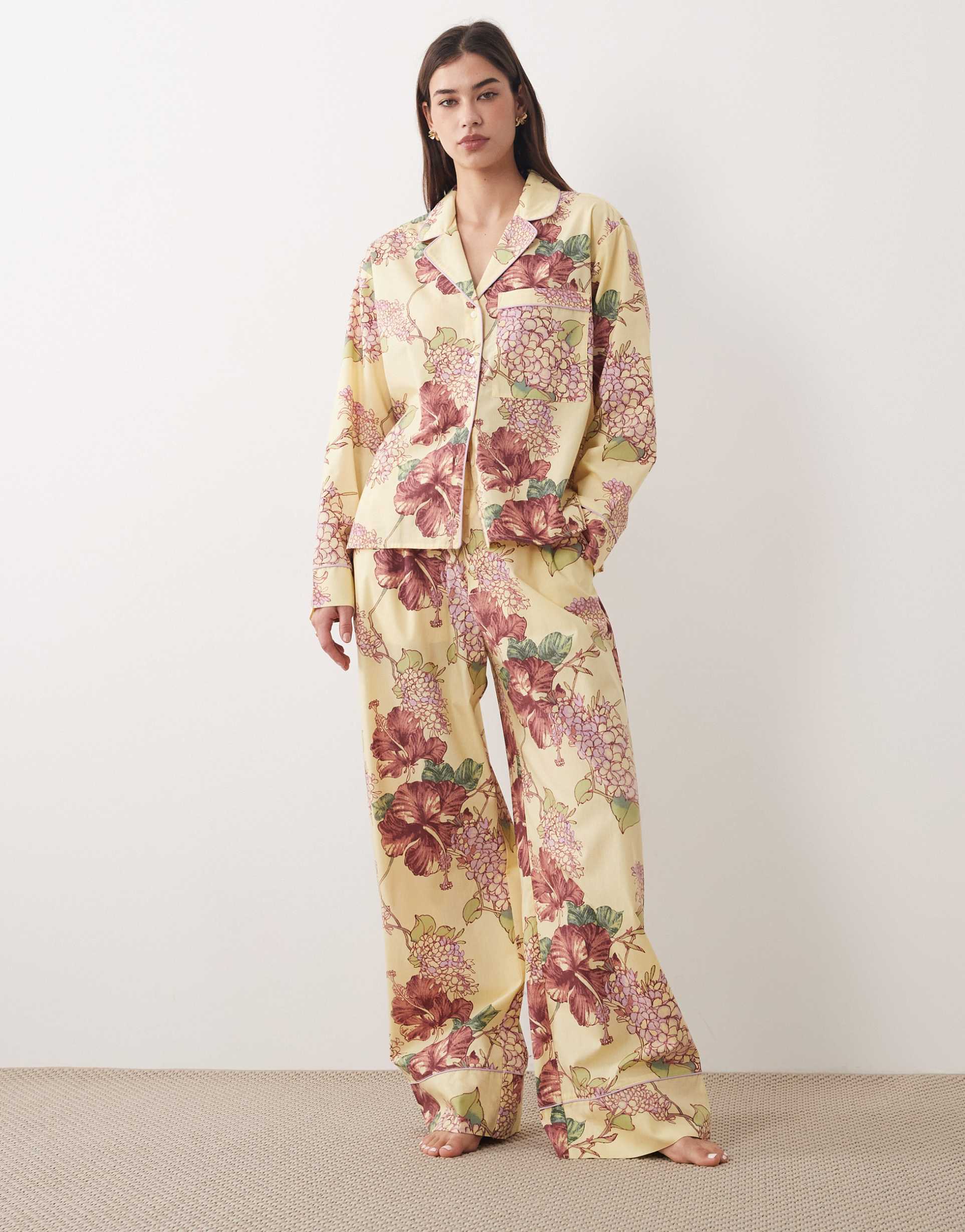 abercrombie & fitch poplin pajama bottoms in yellow floral - part of a set