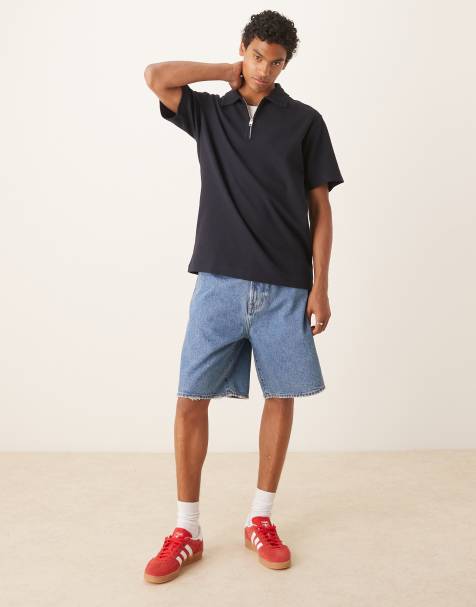 Abercrombie & Fitch - Posede denimshorts i mellemblå vask - view 1