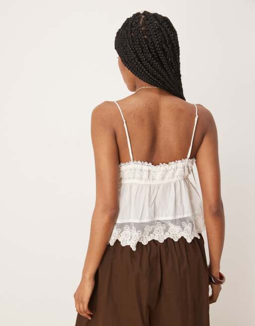 Abercrombie & Fitch premium babydoll embroidered top in white | ASOS