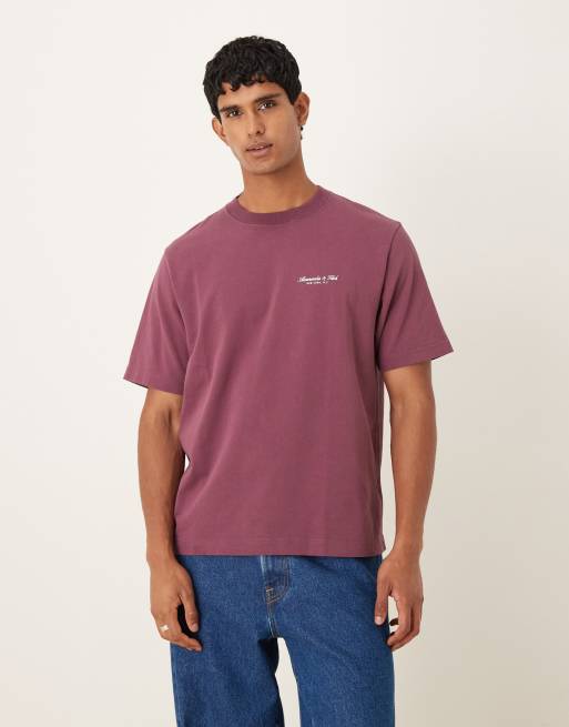 Abercrombie & Fitch – Premium – Bordowy T-shirt z krótkimi rękawami i logo na piersi