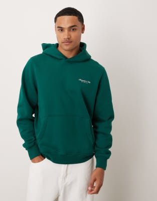 Abercrombie & Fitch Abercrombie & Fitch premium chest logo front pocket hoodie in green