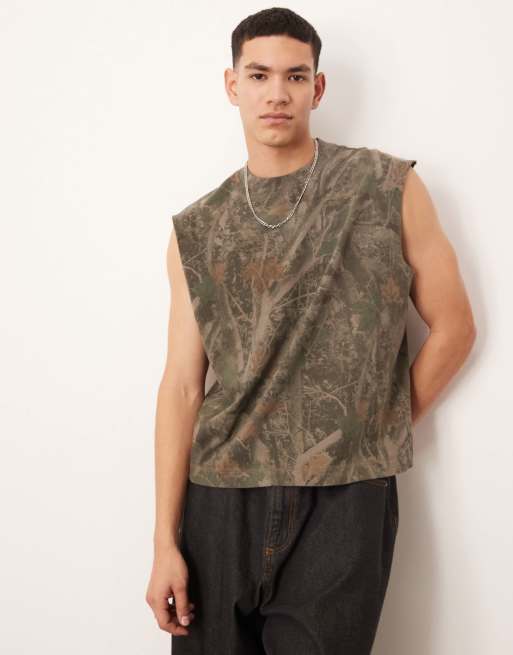 Abercrombie & Fitch - Premium cropped hemdje van zware stof met camouflageprint in groen