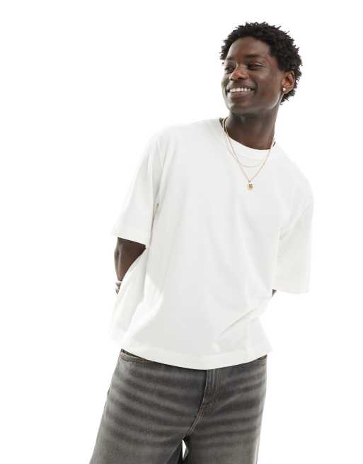 Abercrombie & Fitch - Premium cropped T-shirt van zware stof in wit