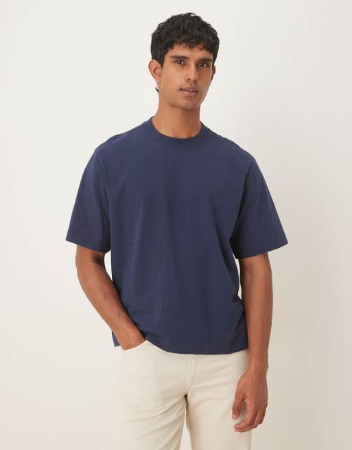 Abercrombie & Fitch - Premium cropped T-shirt van zware stof met korte mouwen in marineblauw