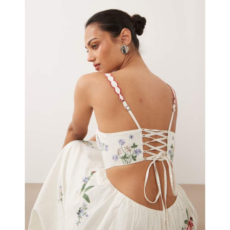 Abercrombie & Fitch premium embroidered A-line maxi dress in white floral |  ASOS