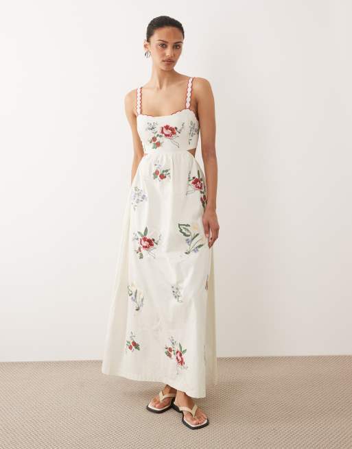 Abercrombie & Fitch premium embroidered A-line maxi dress in white floral |  ASOS