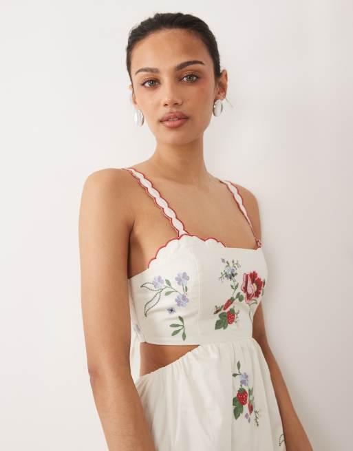 Abercrombie & Fitch premium embroidered A-line maxi dress in white floral |  ASOS