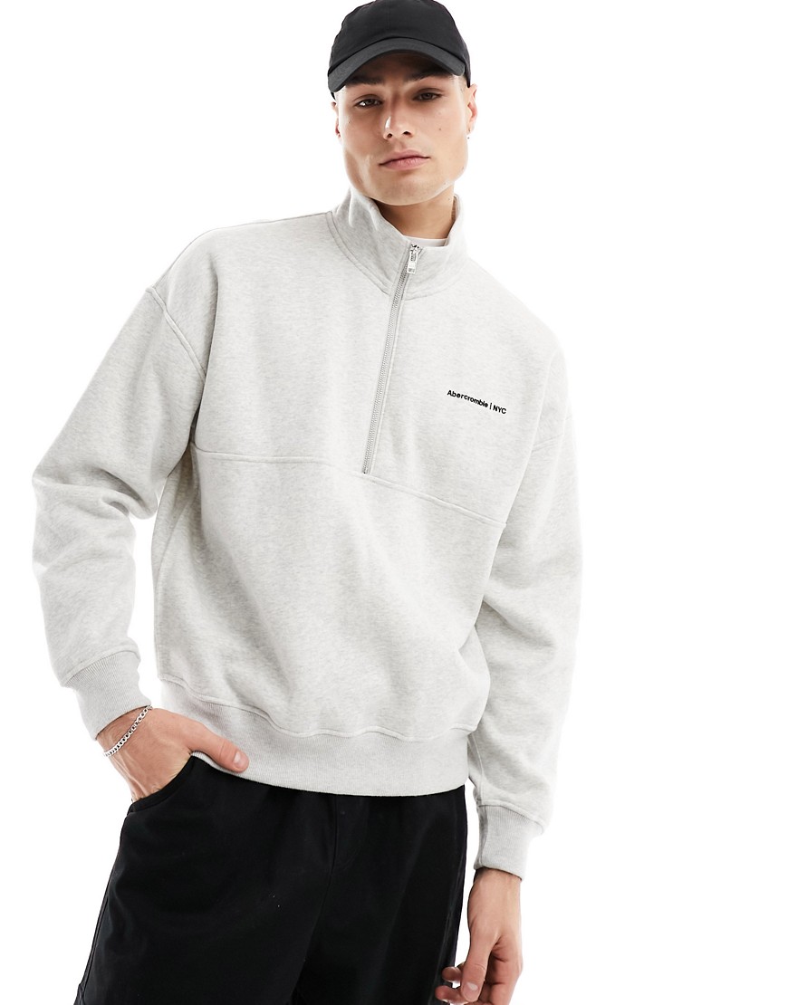 Abercrombie & Fitch premium half zip sweatshirt in grey marl