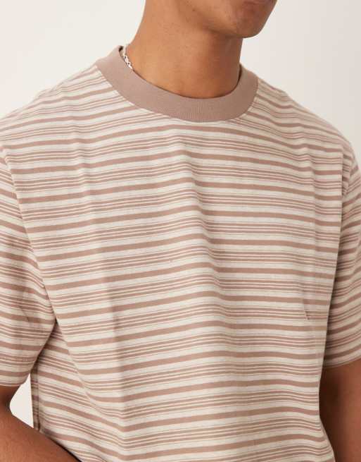 Abercrombie & Fitch premium heavy weight cropped t-shirt in brown stripe