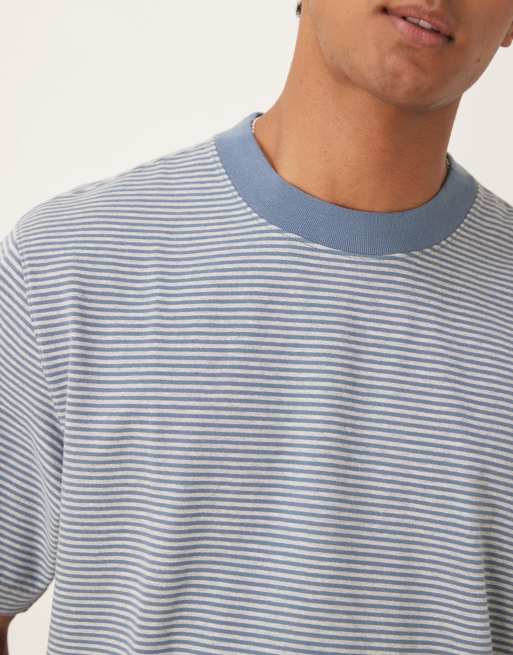 Abercrombie & Fitch premium heavy weight cropped t-shirt in gray stripes