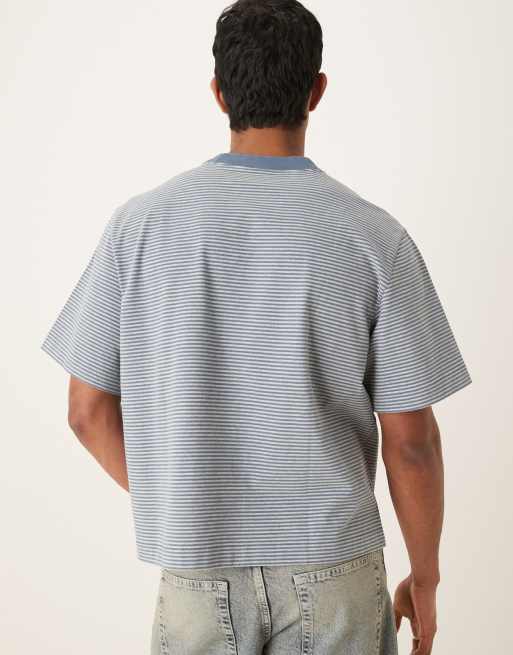 Abercrombie & Fitch premium heavy weight cropped t-shirt in gray stripes