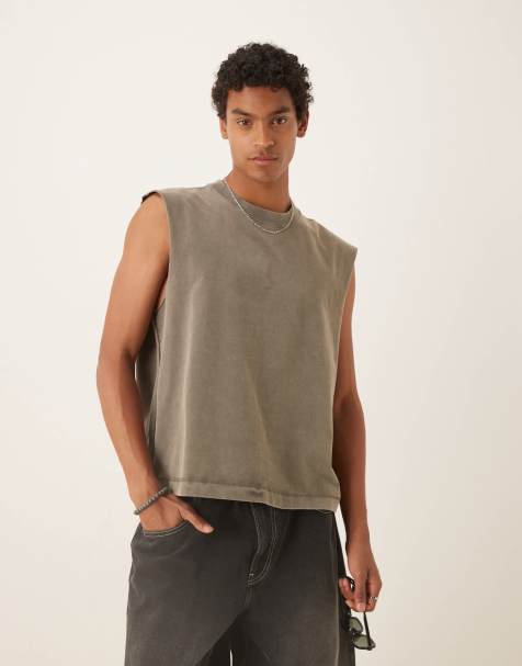 Abercrombie & Fitch premium heavyweight cropped tank top in washed green - view 1