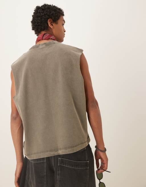 Abercrombie & Fitch premium heavyweight cropped tank top in washed green