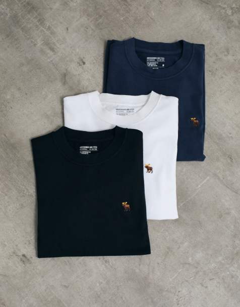 Abercrombie & Fitch Premium-Heavyweight T-Shirt im 3er-Pack in Schwarz, Marineblau und Weiß - view 1