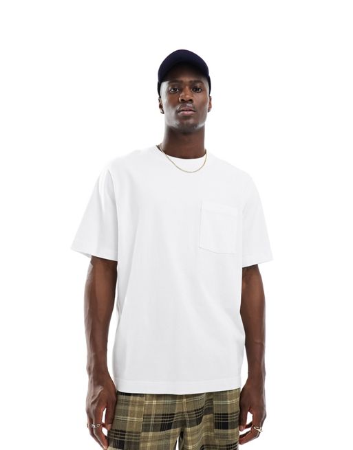 Abercrombie & Fitch premium heavyweight t-shirt Menswear in white with pocket 