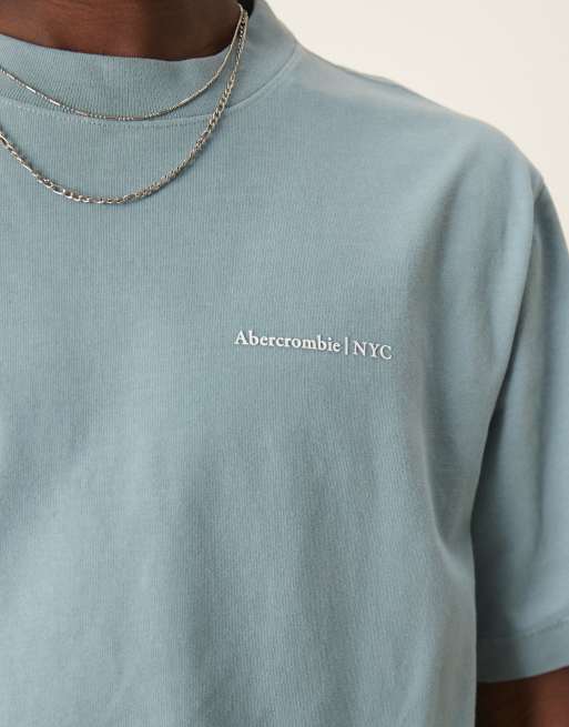 Abercrombie & Fitch premium logo T-shirt in blue, 2 of 4
