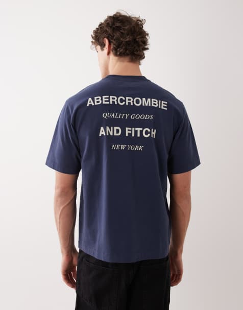 Abercrombie & Fitch - Premium - Marineblå kraftig T-shirt med logo på ryggen - view 1