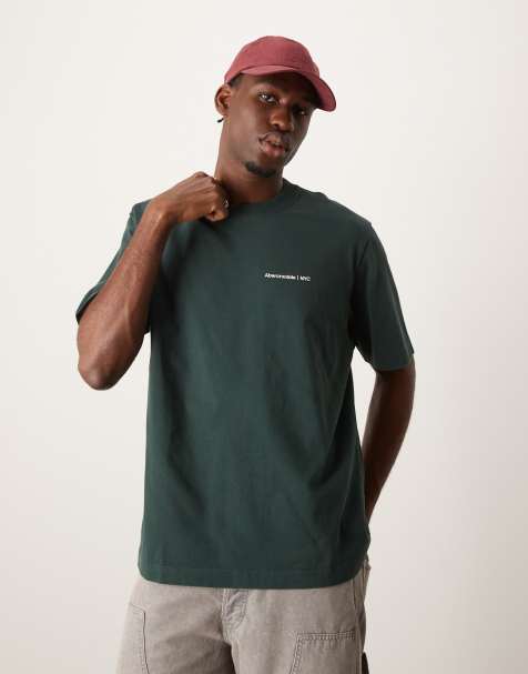 Abercrombie & Fitch – Premium – Mörkgrön, flockad t-shirt i oversize med logga - view 1