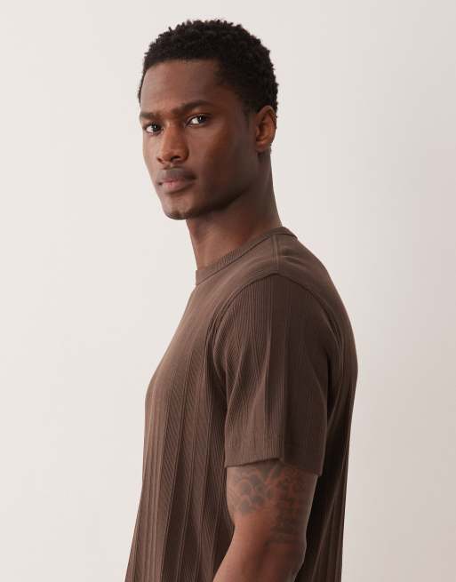 Abercrombie & Fitch premium ribbed t-shirt in brown, 4 of 5