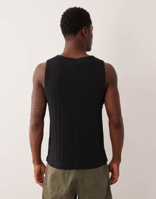 Abercrombie & Fitch premium ribbed tank top in black, 3 of 5