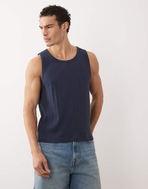 Abercrombie & Fitch premium ribbed tank top in navy - view 1