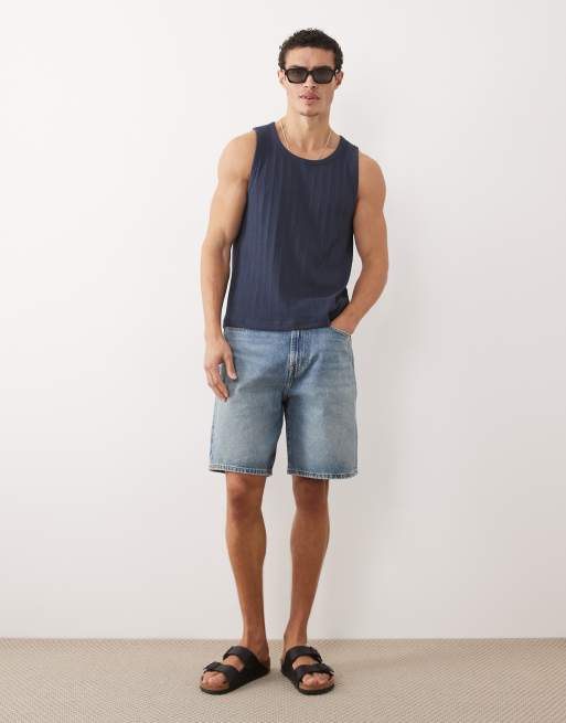 Abercrombie & Fitch premium ribbed tank top in navy, 3 of 5