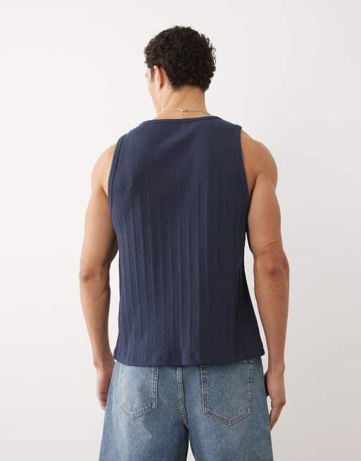 Abercrombie & Fitch premium ribbed tank top in navy, 4 of 5