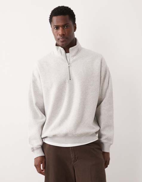 Abercrombie & Fitch premium script logo 1/4 zip sweat top in gray - view 1