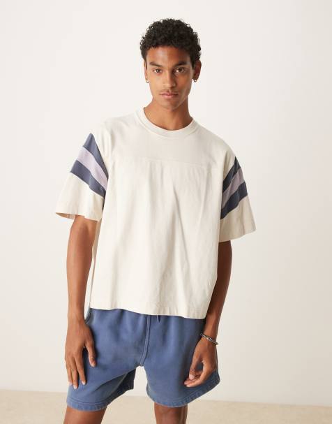 Abercrombie & Fitch premium short sleeve contrast stripe football T-shirt in white - view 1
