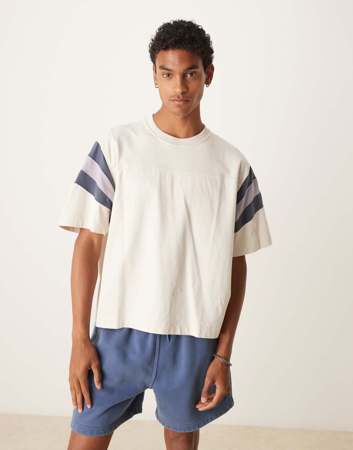 Abercrombie & Fitch premium short sleeve contrast stripe football t-shirt in white