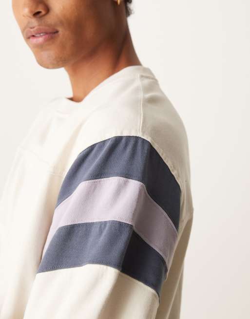 Abercrombie & Fitch premium short sleeve contrast stripe football t-shirt in white