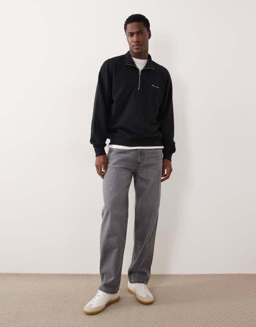 Abercrombie & Fitch - Premium - Sort sweatshirt med kvart lynlås og tekstlogo, 2 af 5