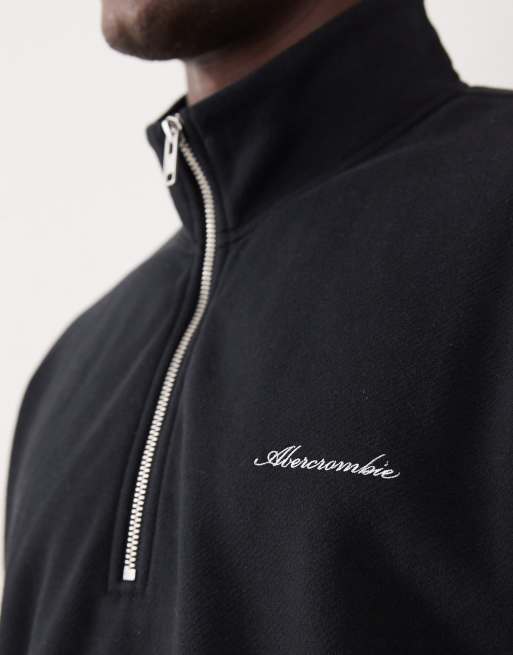 Abercrombie & Fitch - Premium - Sort sweatshirt med kvart lynlås og tekstlogo, 5 af 5