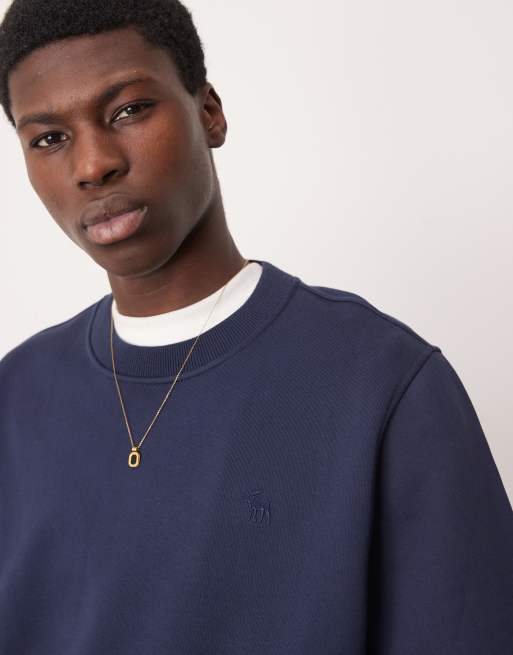 Abercrombie & Fitch premium sweatshirt in navy blue with puff icon logo, 2 of 4