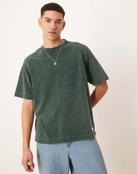 Abercrombie & Fitch - Premium - T-shirt van zware stof met logo in groen met acid wash - view 1