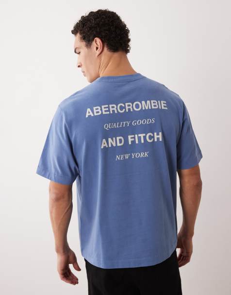 Abercrombie & Fitch - Premium - T-shirt van zware stof met logo op de achterkant in blauw - view 1