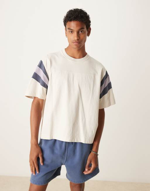 Abercrombie & Fitch - Premium - Voetbal T-shirt met korte mouwen en contrasterende streep in wit