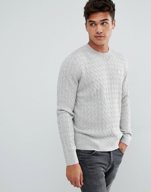 Abercrombie & Fitch Preppy Cable Knit Jumper Moose Logo in Grey | ASOS