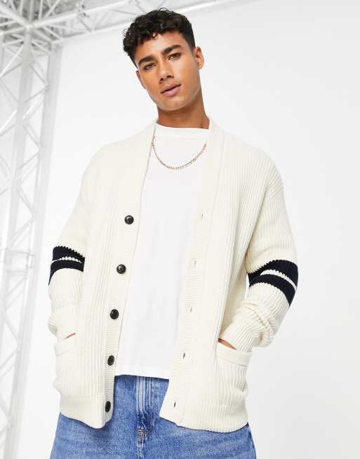 Abercrombie & Fitch - Preppy gebreid vest met gestreepte mouwen in wit