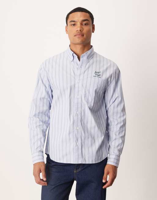 Abercrombie & Fitch - Preppy overhemd met lange mouwen en print op de borst in blauw