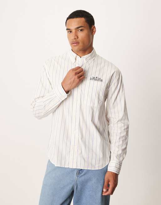 Abercrombie & Fitch - Preppy overhemd met lange mouwen en print op de borst in blauwe strepen