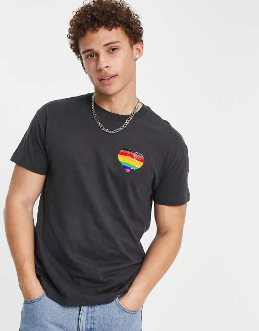 Abercrombie & Fitch Pride capsule flip sequin heart tshirt in dark