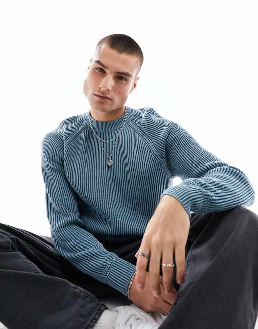 Abercrombie & Fitch – Pudrowoniebieski sweter z okrągłym dekoltem z grubej dzianiny