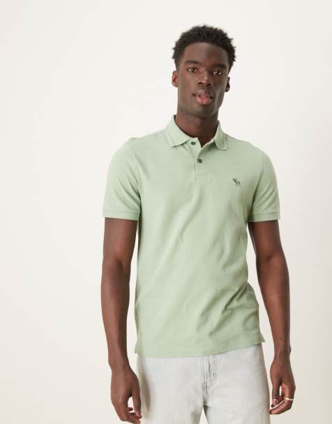 Abercrombie & Fitch puff icon logo short sleeve polo in green - view 1