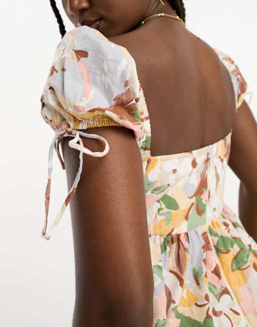 Abercrombie Fitch puff sleeve babydoll mini dress in yellow