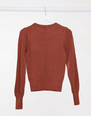 puff sleeve crew neck sweater