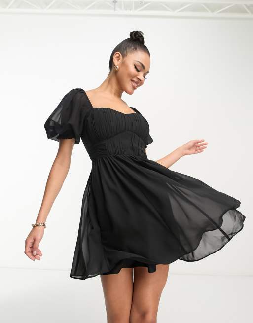 Abercrombie & Fitch puff sleeve dress in black with corset top