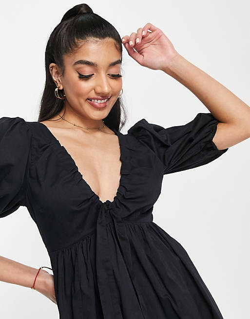 Abercrombie & Fitch puff sleeve mini dress in black | ASOS