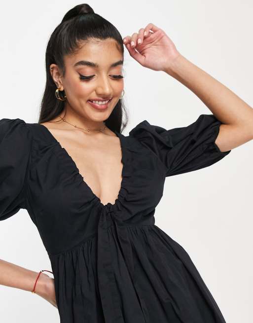 Abercrombie & Fitch puff sleeve mini dress in black