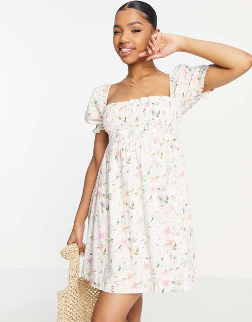 abercrombie short sleeve smocked midi dress Abercrombie and Fitch + Short-Sleeve Smocked Midi Dress
